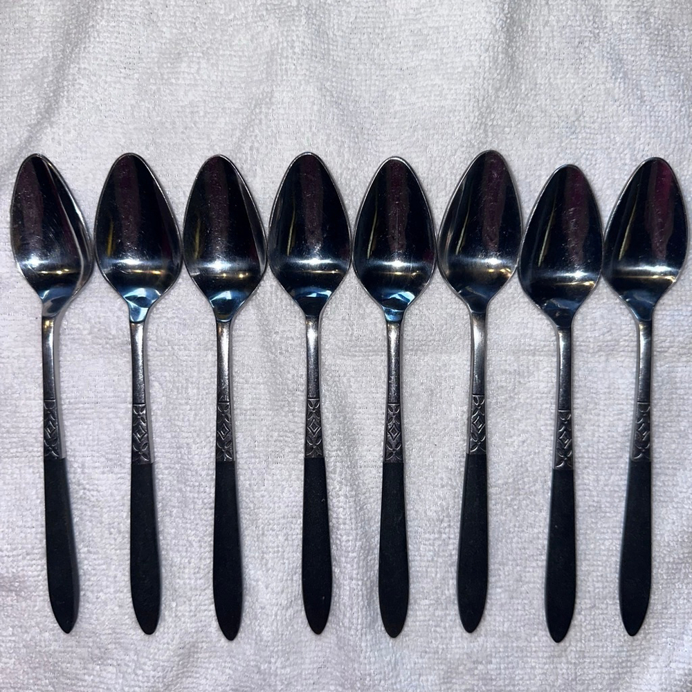 Vintage EKCO Eterna Stainless Canoe Muffin TeaSpoons Lot 8 EKS37 Japan MCM